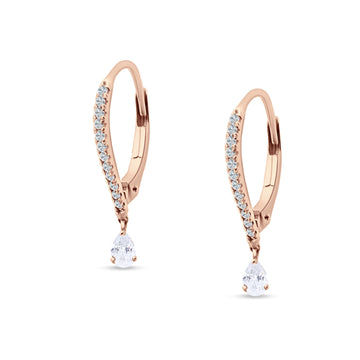 Round & Pear CZ Dangle Hoop Leverback Earrings Rose Tone 925 Sterling Silver